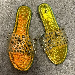 Iridescent clear spike sandals - fashion nova
